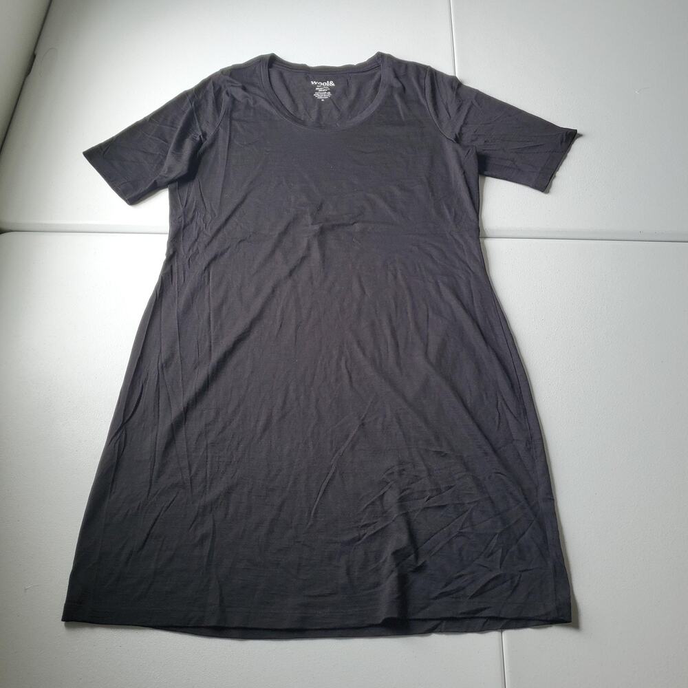 Wool& Dress Womens XL Black Tshirt Knee Length Merino Wool Nylon Jersey Casual